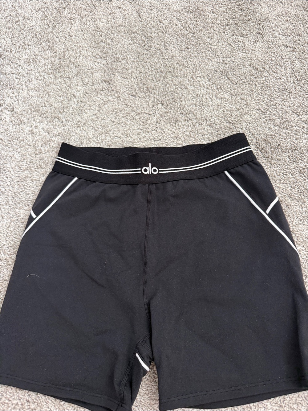 ALO Yoga Black Athletic Shorts with White Piping